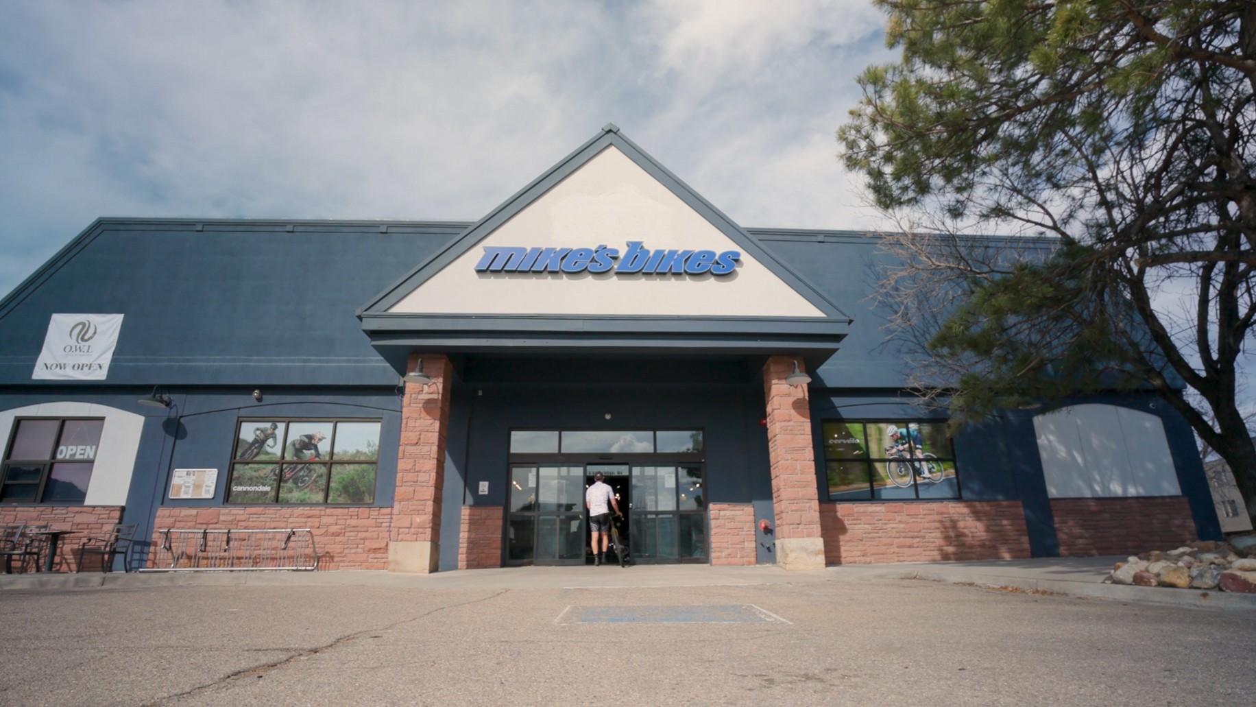 bike shop storefront exterior filmed for outdoor retail brand video production
